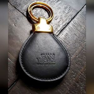 Vintage Versace Black Leather Keychain